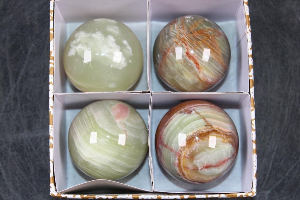 (4) Polished BANDED ONYX Mineral Spheres, Weight: 1 lb - 3