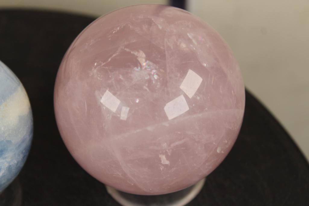 (4) Polished Mineral SPHERES with Plastic Ring Stands - 3