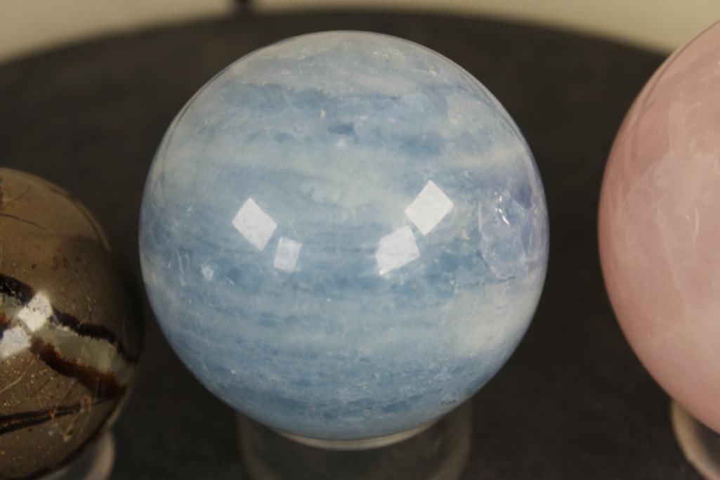 (4) Polished Mineral SPHERES with Plastic Ring Stands - 5