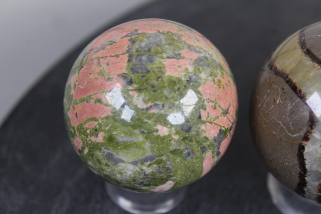 (4) Polished Mineral SPHERES with Plastic Ring Stands - 9