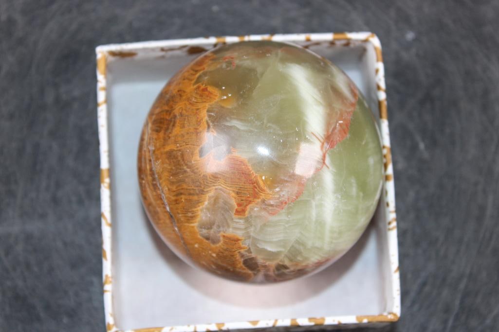 Polished GREEN BANDED ONYX Mineral Sphere, Weight: 1 lb (1 of 5)