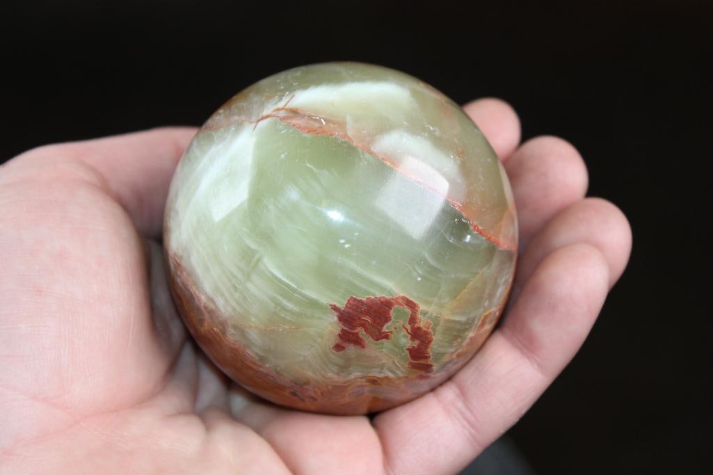 Polished GREEN BANDED ONYX Mineral Sphere, Weight: 1 lb - 2
