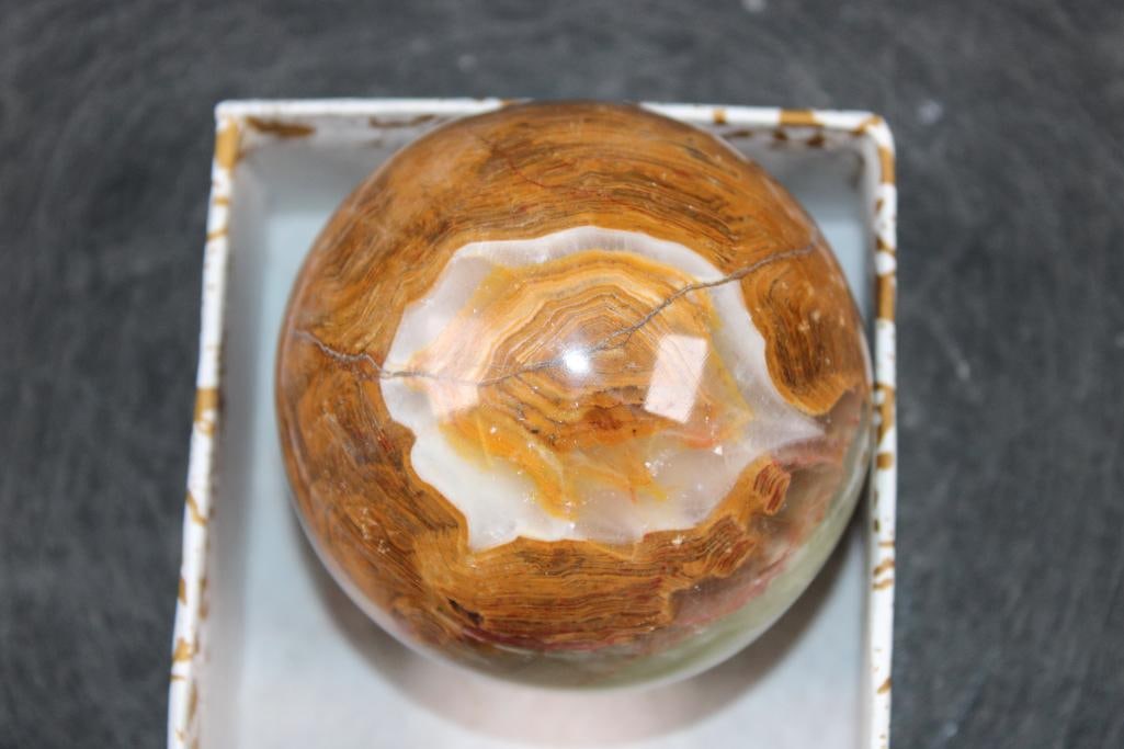 Polished GREEN BANDED ONYX Mineral Sphere, Weight: 1 lb - 3
