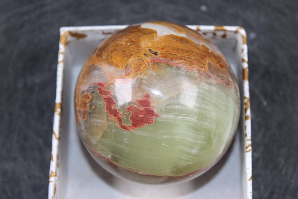 Polished GREEN BANDED ONYX Mineral Sphere, Weight: 1 lb - 5