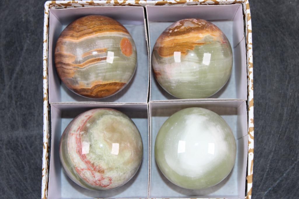 (4) Polished BANDED ONYX Mineral Spheres, Weight: 1 lb - 3