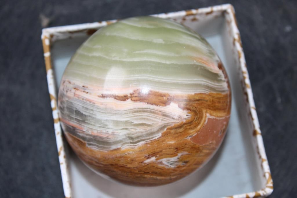 Polished GREEN BANDED ONYX Mineral Sphere, Weight: 1 lb (1 of 5)