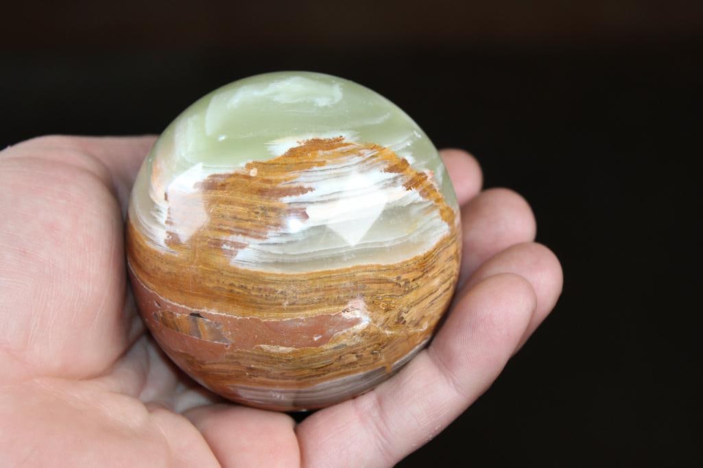 Polished GREEN BANDED ONYX Mineral Sphere, Weight: 1 lb - 2