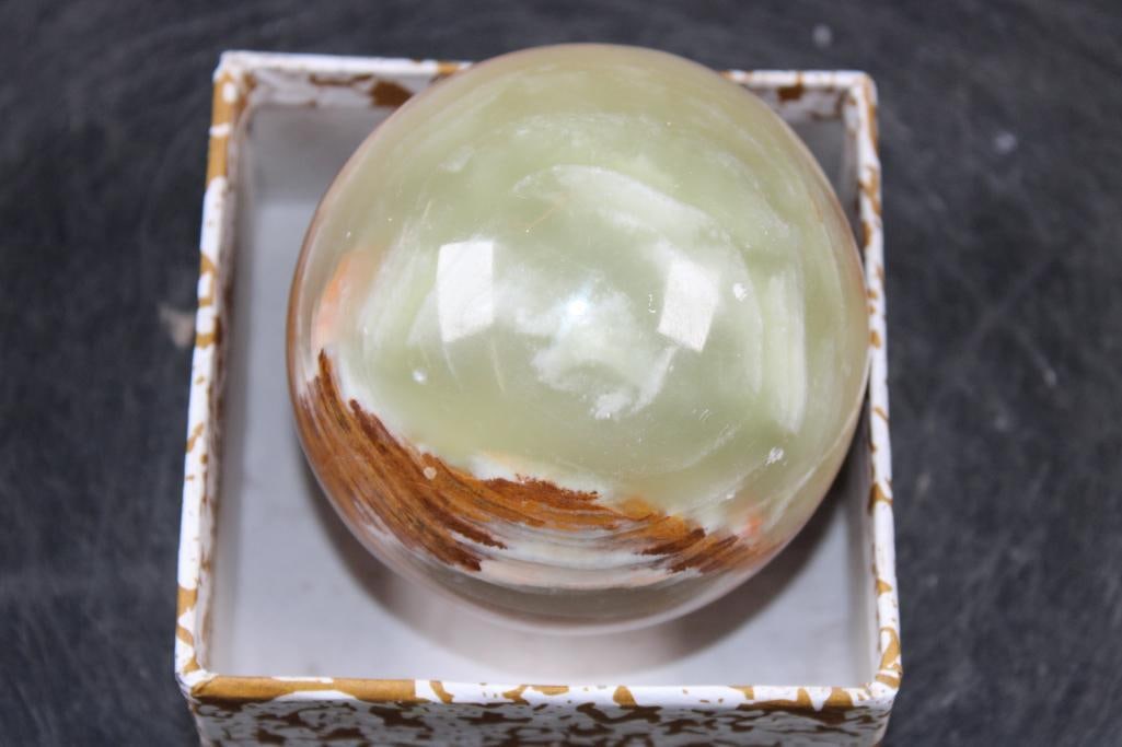 Polished GREEN BANDED ONYX Mineral Sphere, Weight: 1 lb - 4
