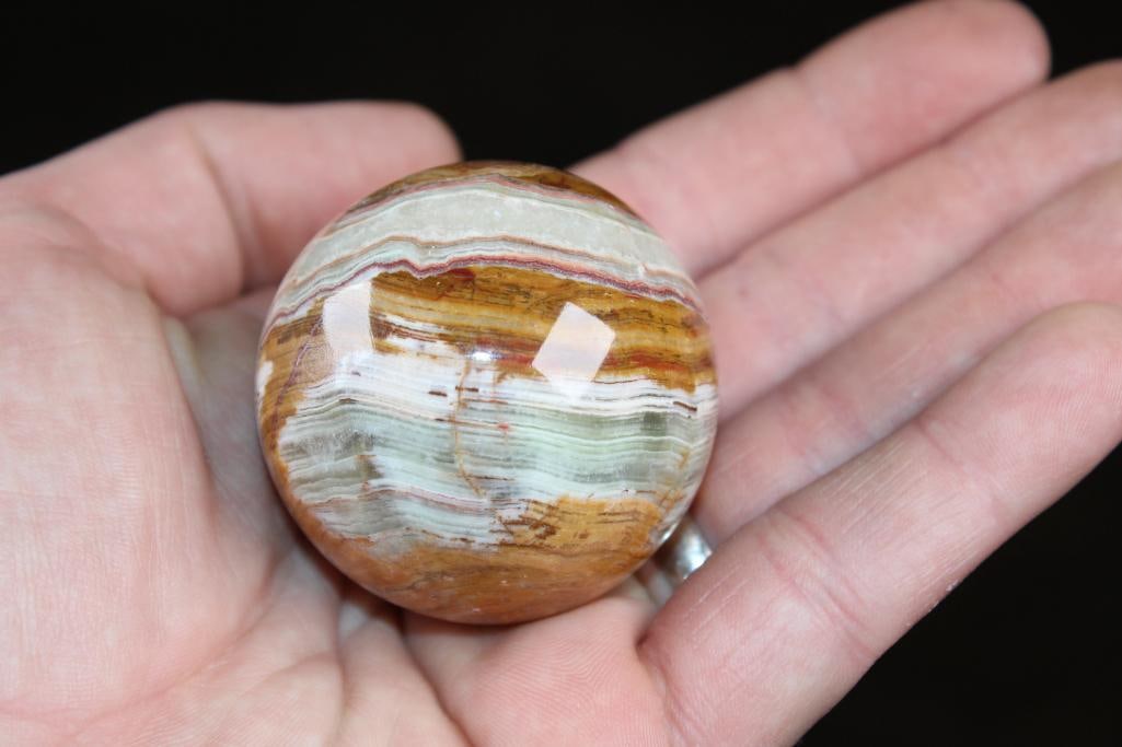 (4) Polished GREEN BANDED ONYX Mineral Spheres, Weight: 1 lb - 2