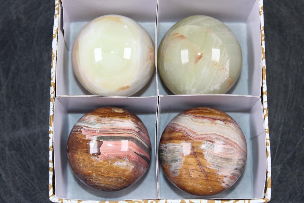 (4) Polished GREEN BANDED ONYX Mineral Spheres, Weight: 1 lb - 3