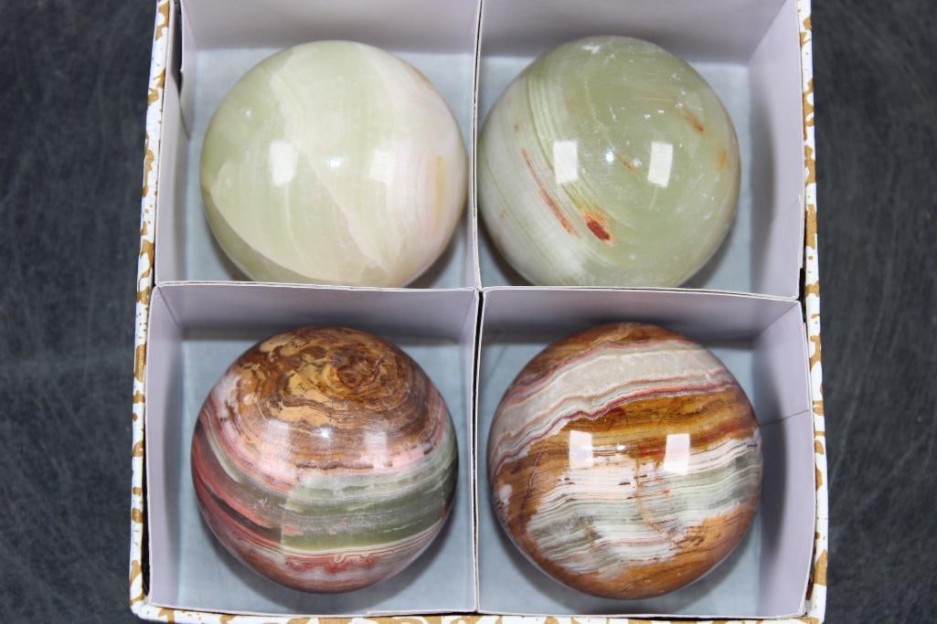 (4) Polished GREEN BANDED ONYX Mineral Spheres, Weight: 1 lb - 4