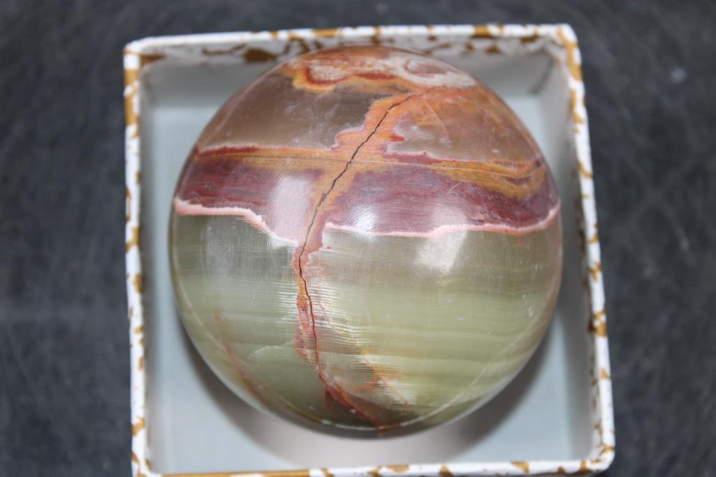 Polished GREEN BANDED ONYX Mineral Sphere, Weight: 1 lb (1 of 5)