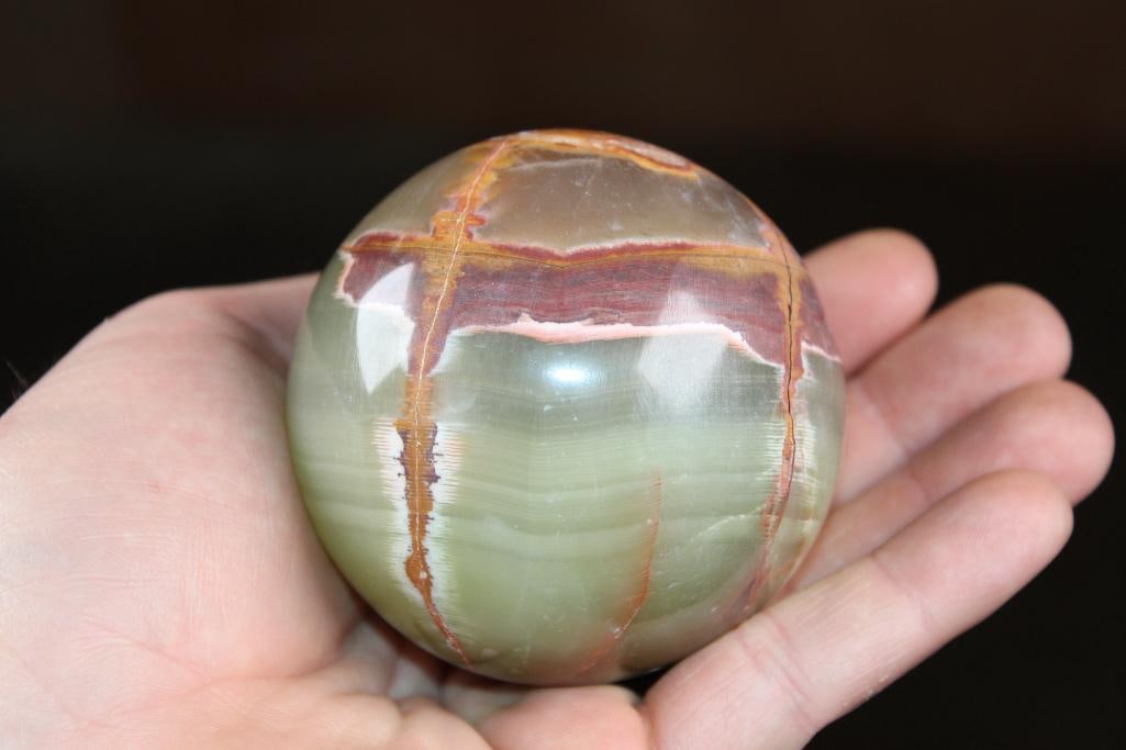 Polished GREEN BANDED ONYX Mineral Sphere, Weight: 1 lb - 2