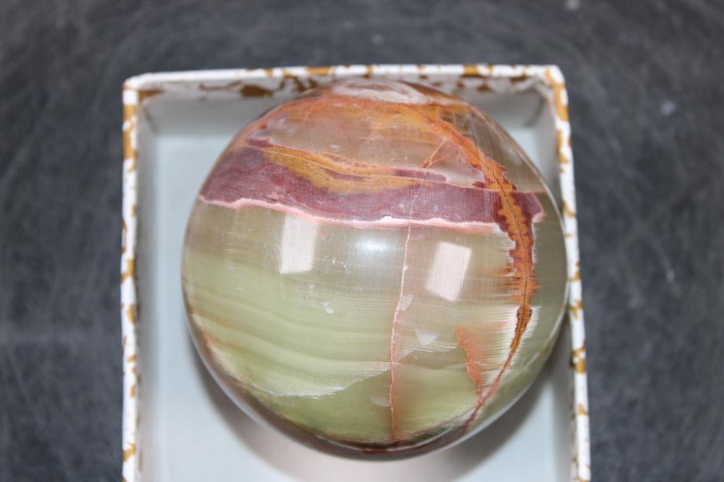 Polished GREEN BANDED ONYX Mineral Sphere, Weight: 1 lb - 3