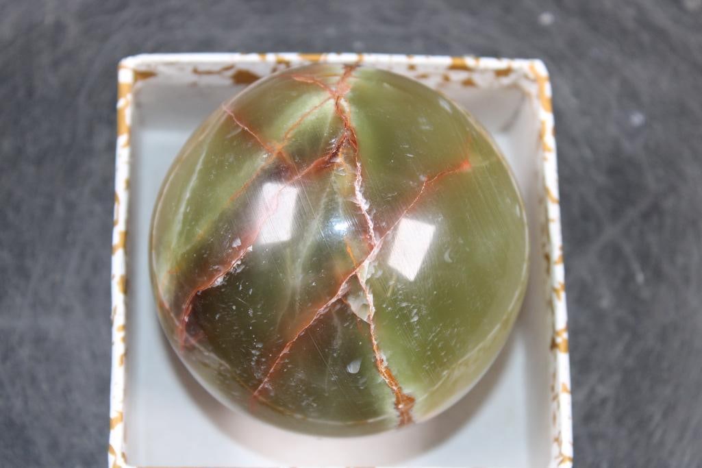 Polished GREEN BANDED ONYX Mineral Sphere, Weight: 1 lb - 5