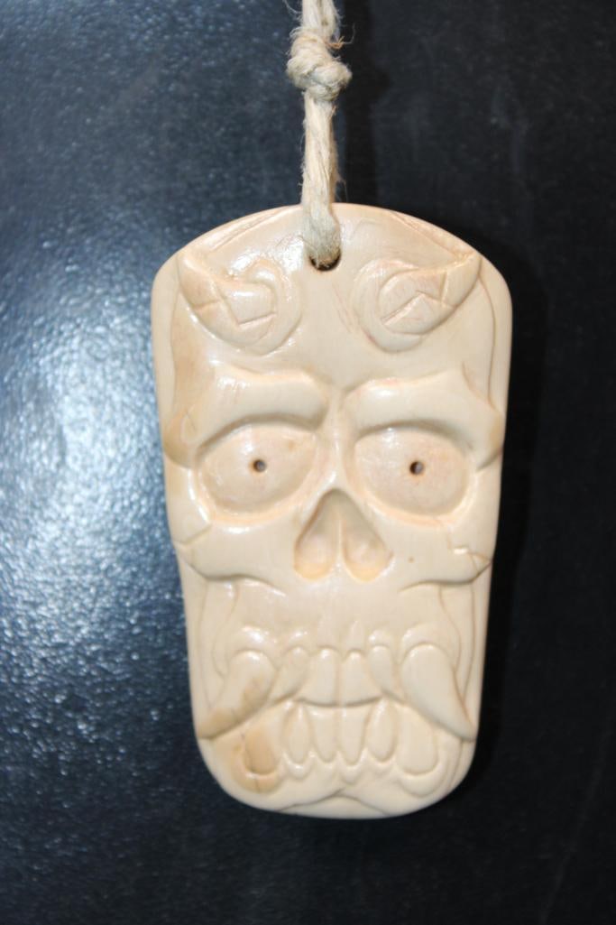 Guillermo Leal, Asian Style Fossilized MAMMOTH IVORY TUSK Carved Hannya Skull Pendant Necklace with - 2