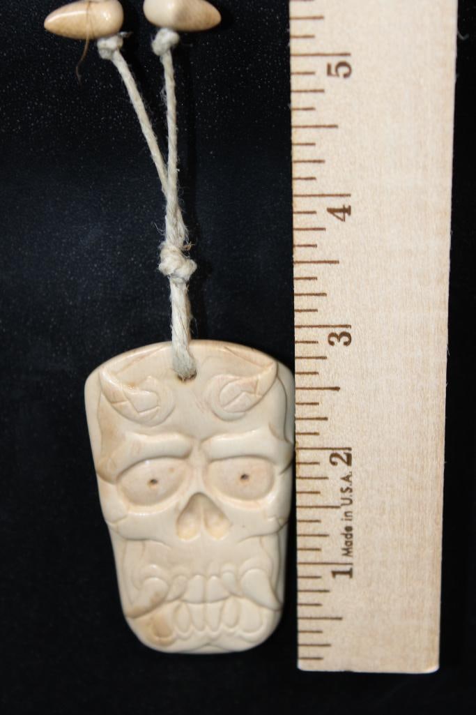 Guillermo Leal, Asian Style Fossilized MAMMOTH IVORY TUSK Carved Hannya Skull Pendant Necklace with - 4