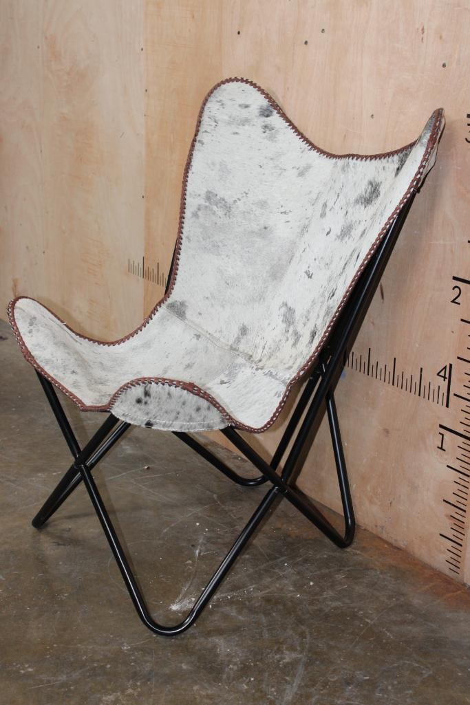 *Brand New* Grey COWHIDE CHAIR with a Black Metal Folding Frame - 2