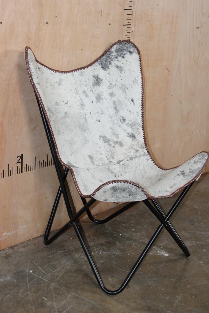 *Brand New* Grey COWHIDE CHAIR with a Black Metal Folding Frame - 3
