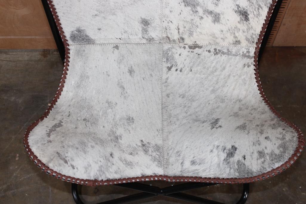 *Brand New* Grey COWHIDE CHAIR with a Black Metal Folding Frame - 5