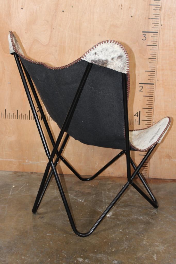 *Brand New* Grey COWHIDE CHAIR with a Black Metal Folding Frame - 6