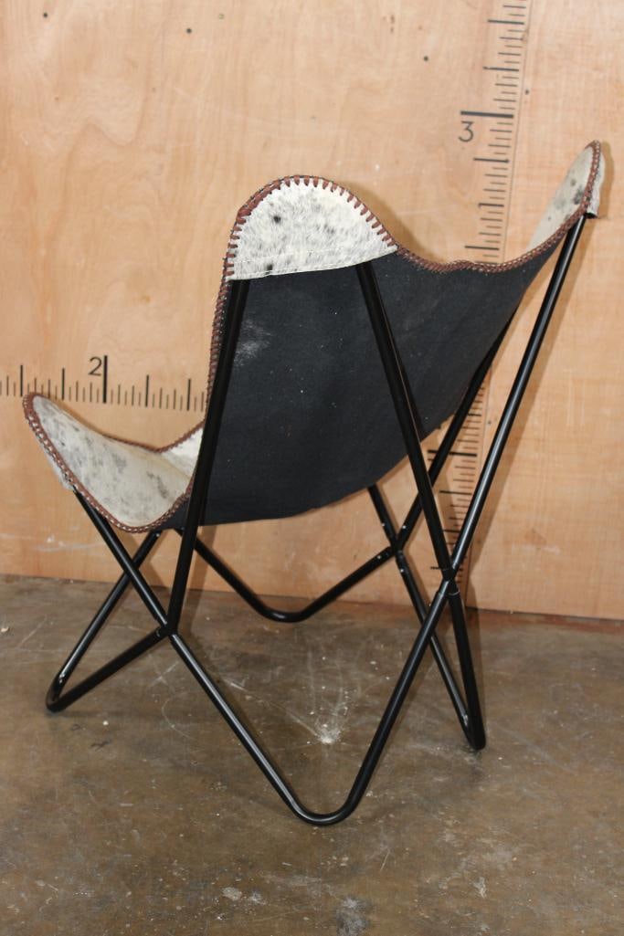 *Brand New* Grey COWHIDE CHAIR with a Black Metal Folding Frame - 7