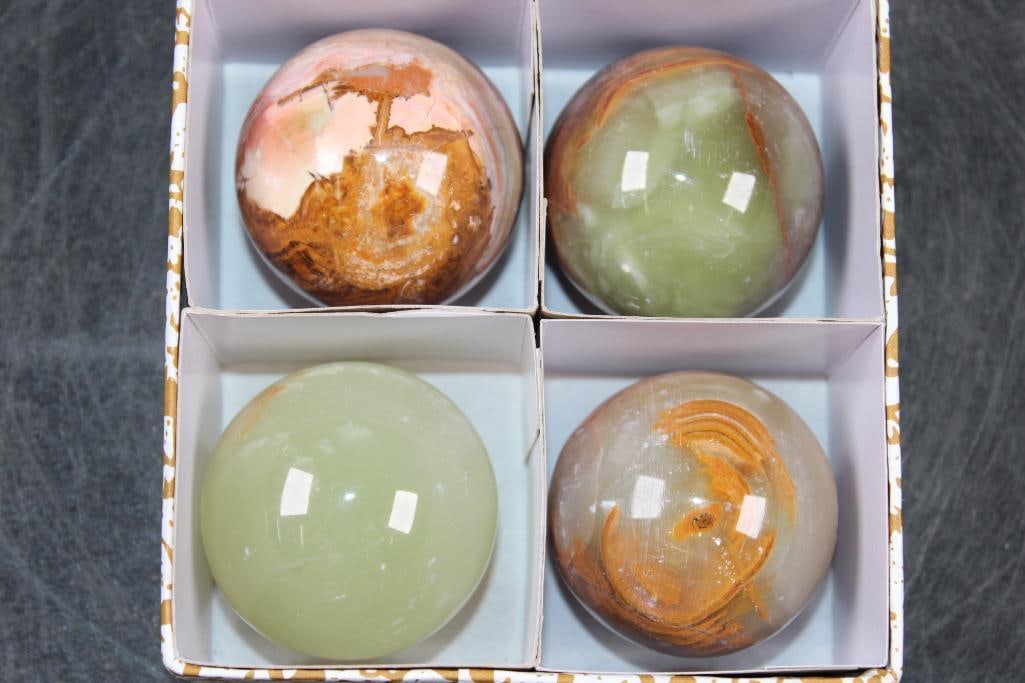 (4) Polished GREEN BANDED ONYX Mineral Spheres, Weight: 1 lb - 4