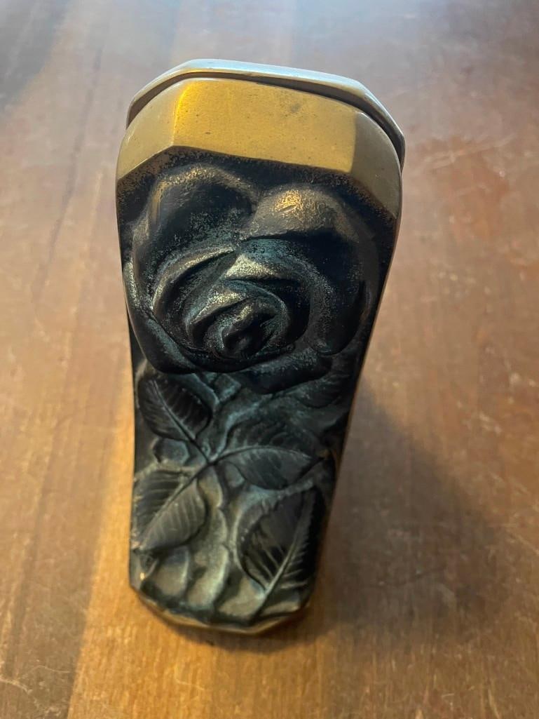 Pair of Solid Brass BOOKENDS with a Rose Bloom Design - 3