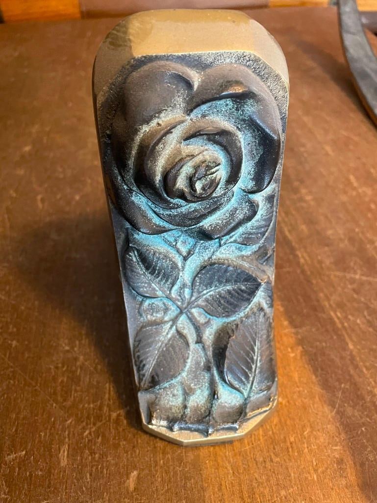 Pair of Solid Brass BOOKENDS with a Rose Bloom Design - 4