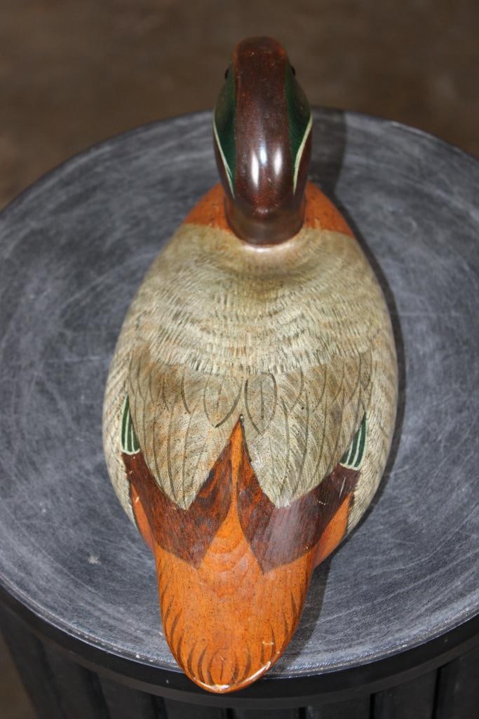 Hand-carved and Signed "Craig Dellaws" Wooden DUCK DECOY with Glass Eyes - 5