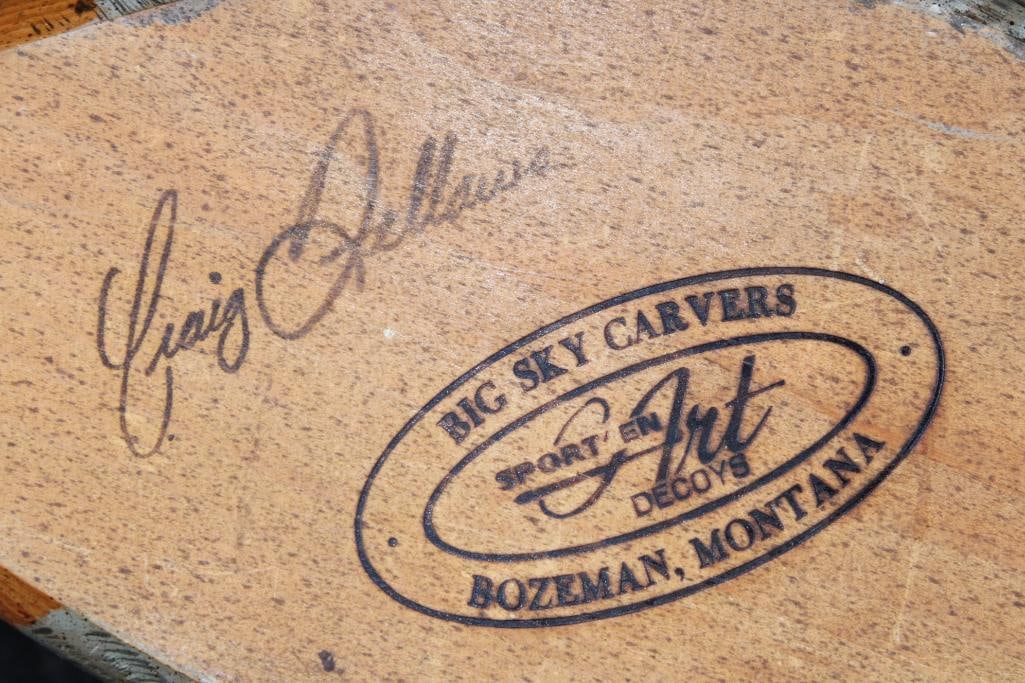 Hand-carved and Signed "Craig Dellaws" Wooden DUCK DECOY with Glass Eyes - 7