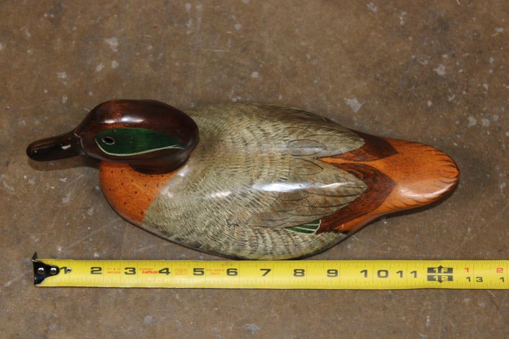 Hand-carved and Signed "Craig Dellaws" Wooden DUCK DECOY with Glass Eyes - 8