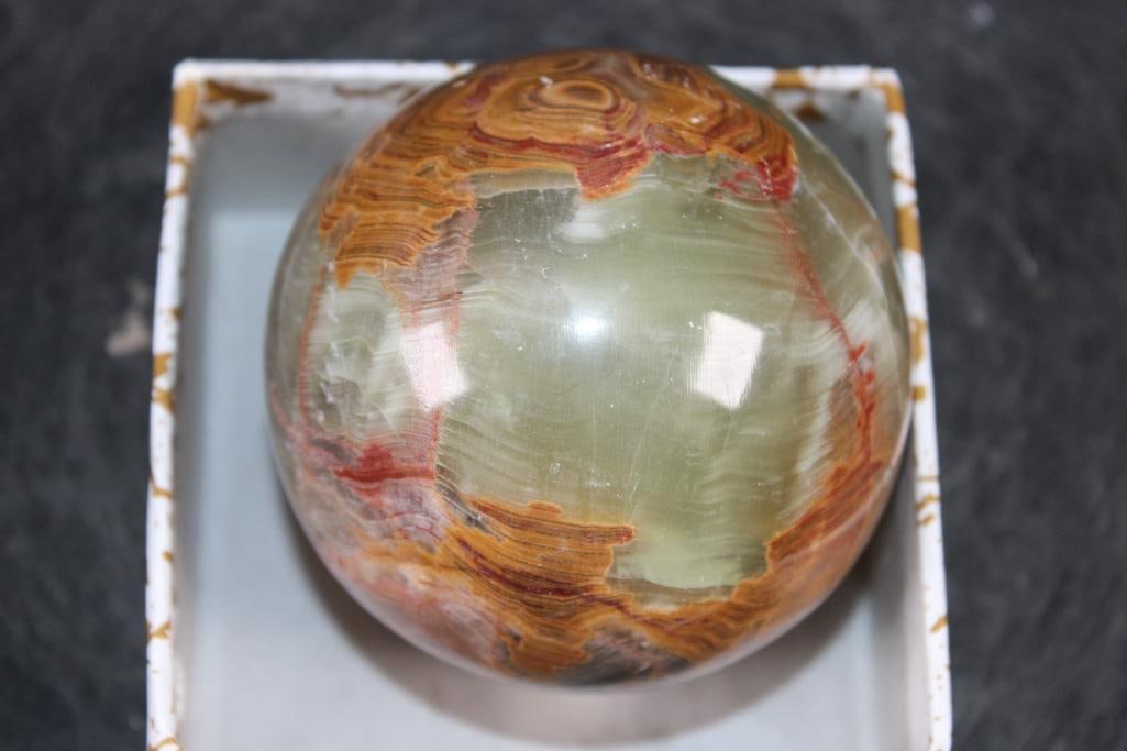 Polished GREEN BANDED ONYX Mineral Sphere, Weight: 1 lb (1 of 5)