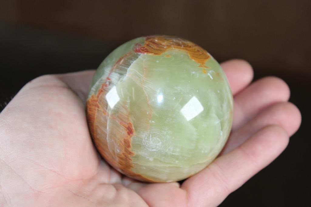 Polished GREEN BANDED ONYX Mineral Sphere, Weight: 1 lb - 2