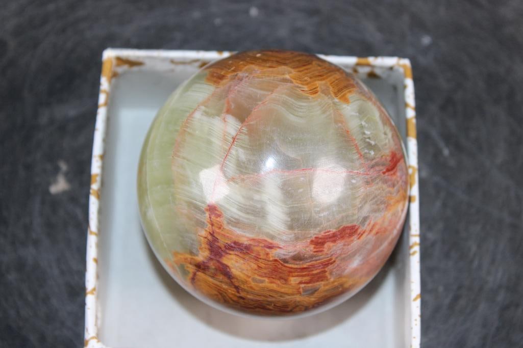 Polished GREEN BANDED ONYX Mineral Sphere, Weight: 1 lb - 3
