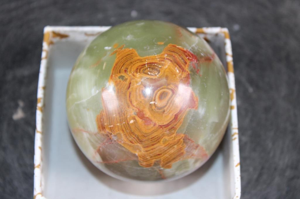Polished GREEN BANDED ONYX Mineral Sphere, Weight: 1 lb - 4