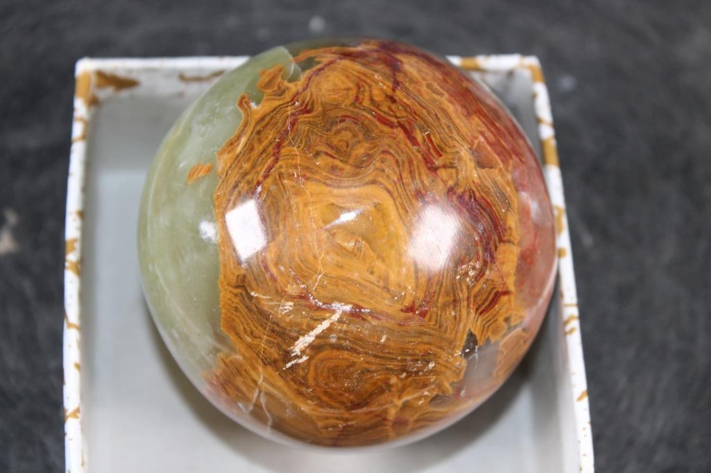 Polished GREEN BANDED ONYX Mineral Sphere, Weight: 1 lb - 5