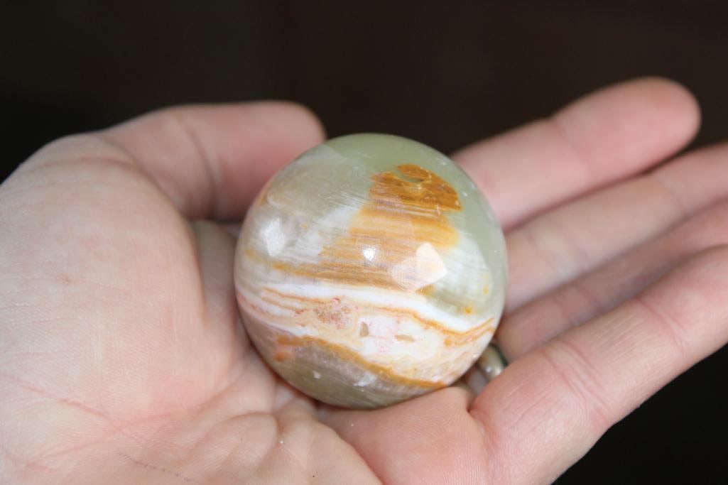 (4) Polished GREEN BANDED ONYX Mineral Spheres, Weight: 1 lb - 2