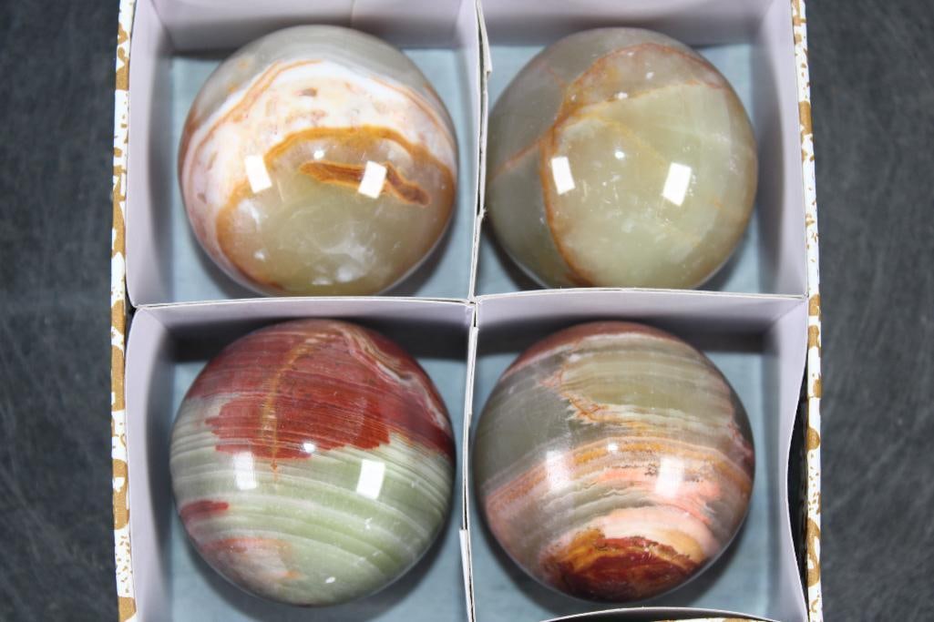 (4) Polished GREEN BANDED ONYX Mineral Spheres, Weight: 1 lb - 3