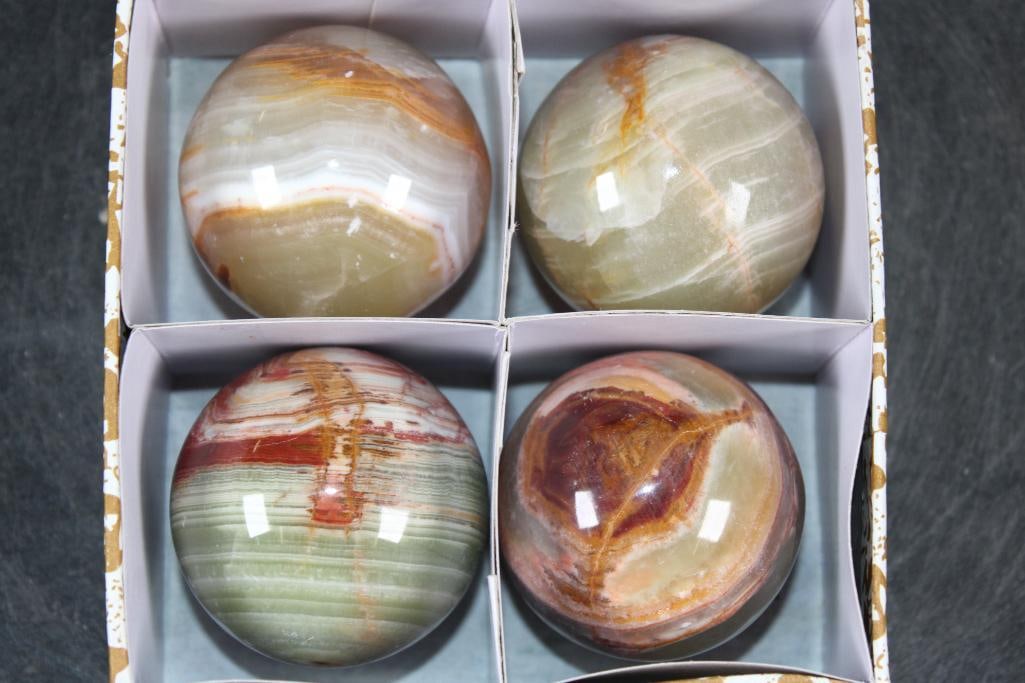 (4) Polished GREEN BANDED ONYX Mineral Spheres, Weight: 1 lb - 4
