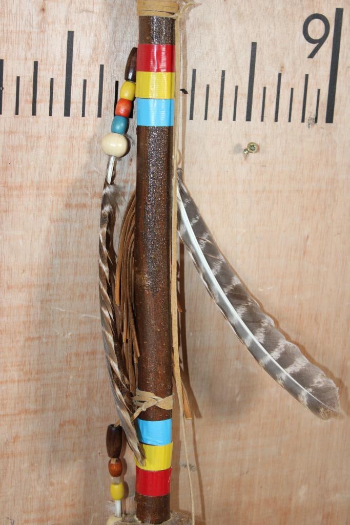 Native American Style Ceremonial STAFF or DANCE STICK with a Hand-knapped Stone Point - 3