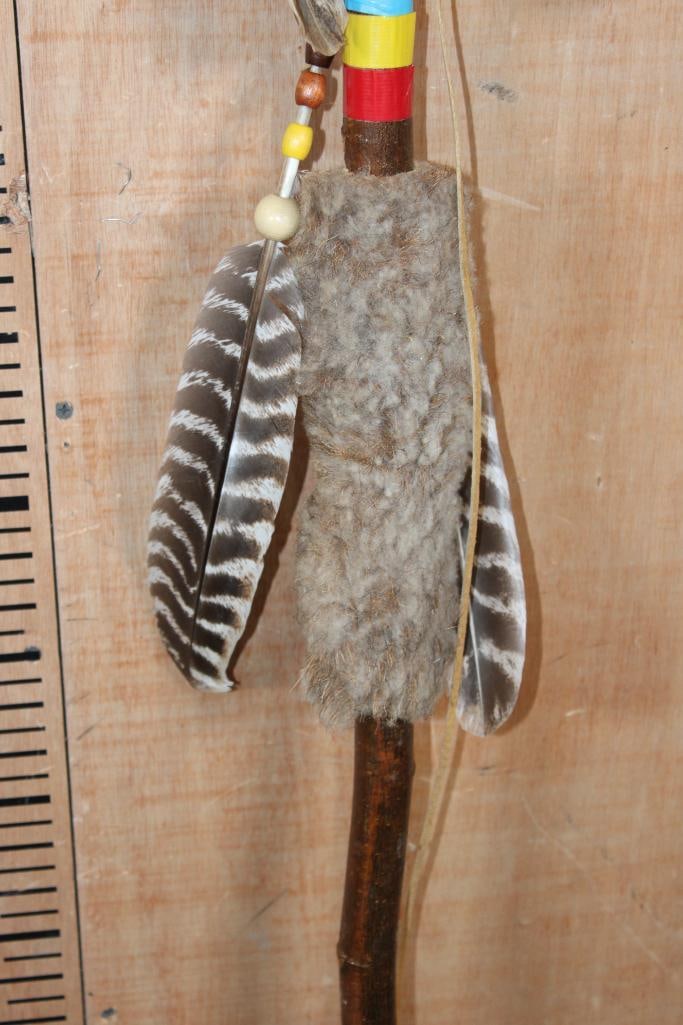 Native American Style Ceremonial STAFF or DANCE STICK with a Hand-knapped Stone Point - 4