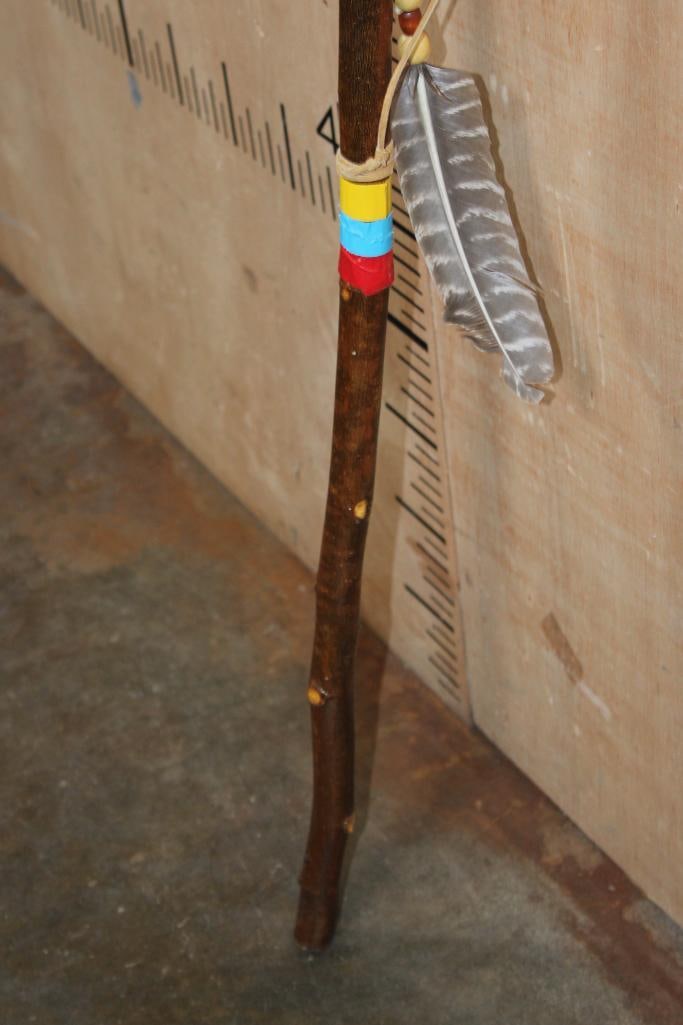 Native American Style Ceremonial STAFF or DANCE STICK with a Hand-knapped Stone Point - 5