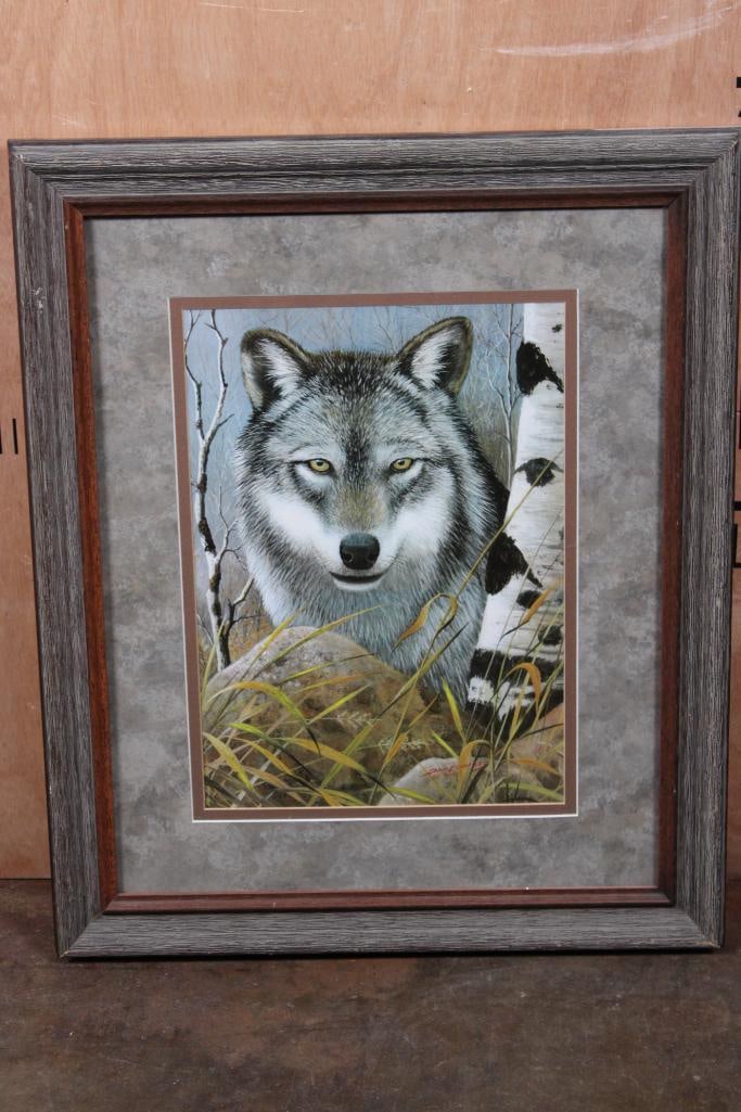 "Lone Watcher" Art Print by Don Edwards in a Wood Frame: "Lone Watcher" Art Print by Don Edwards 2003 in a Wood Frame. It is displayed in a Wood Frame with Glass that measures 19" Wide x 23.5" Tall x 1.25" Thick. COLLECTIBLE WILDLIFE ART 