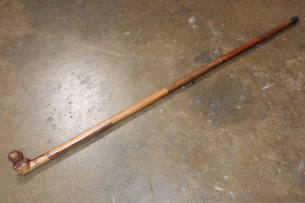 Hand-carved Segmented Wood CANE or WALKING STICK with a Hippo Handle (1 of 5)