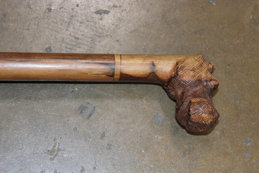 Hand-carved Segmented Wood CANE or WALKING STICK with a Hippo Handle - 2