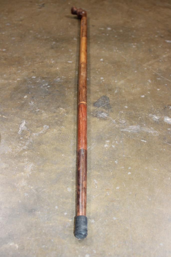 Hand-carved Segmented Wood CANE or WALKING STICK with a Hippo Handle - 4