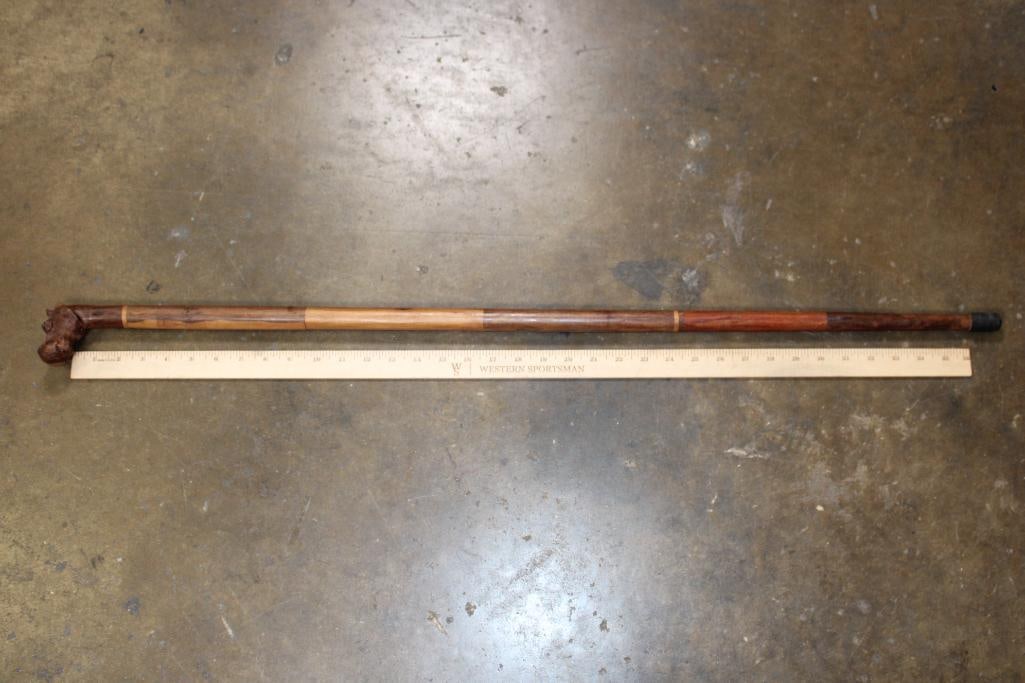 Hand-carved Segmented Wood CANE or WALKING STICK with a Hippo Handle - 5