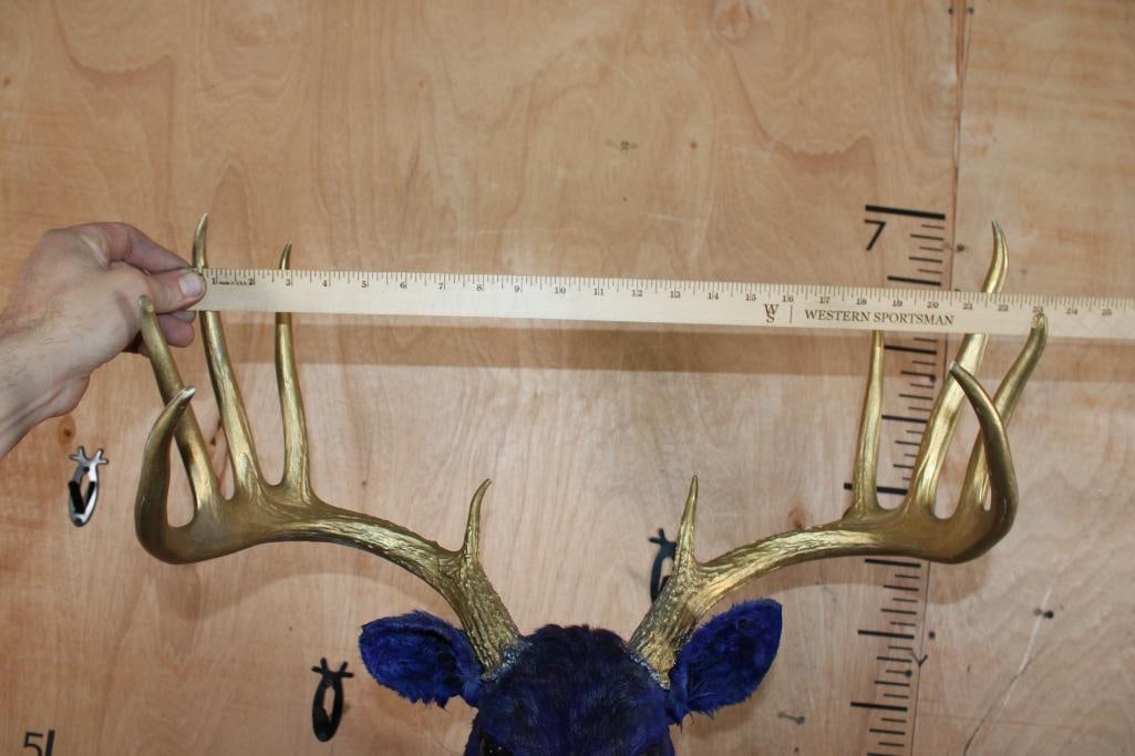 Dyed Blue 10-Point WHITETAIL DEER Shoulder Mount with Painted Gold Antlers - 9