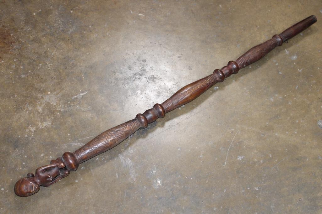 Hand-carved African Wood CANE or WALKING STICK featuring an African Woman (1 of 6)